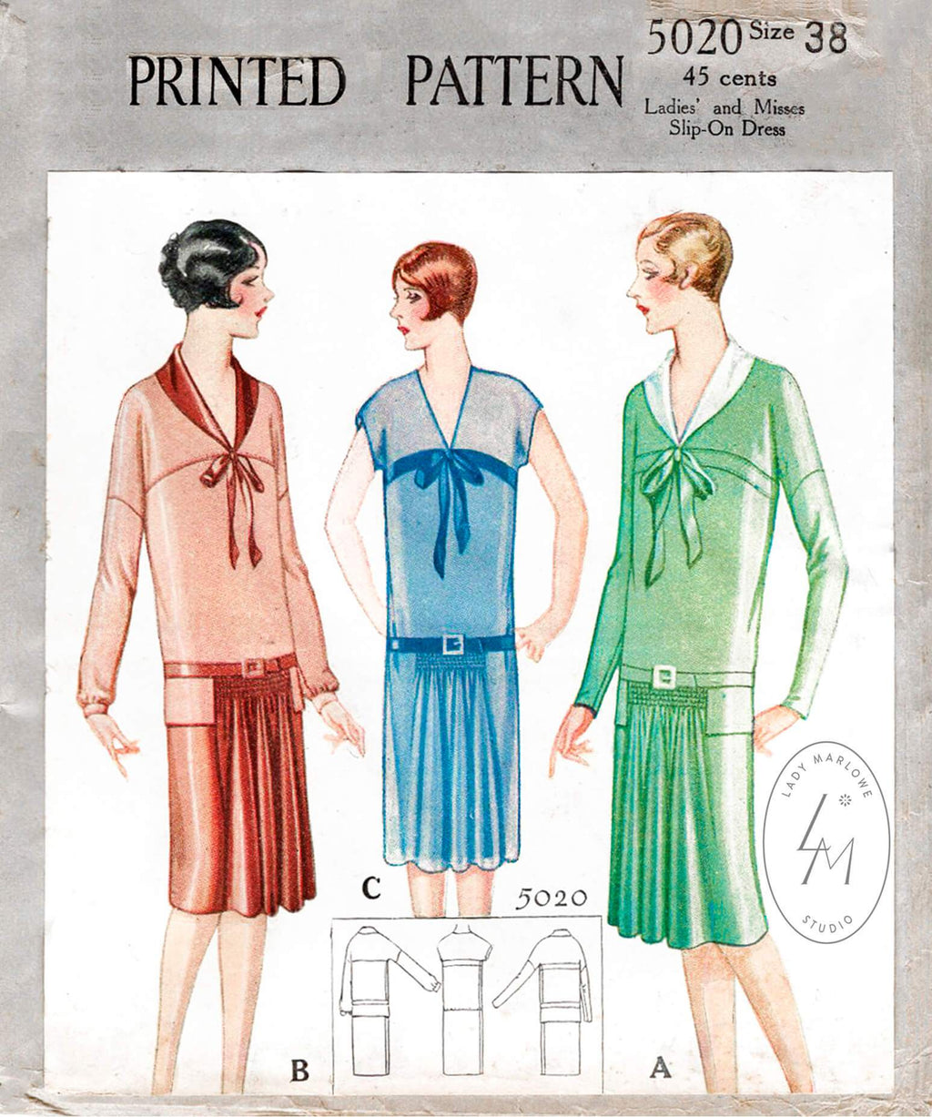 1920s vintage sewing pattern | flapper dress tie collar – Lady Marlowe