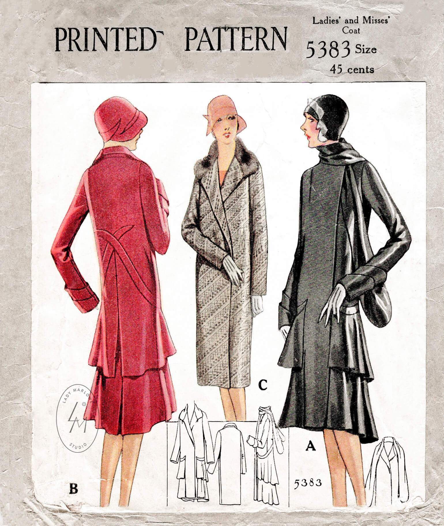 1920s flapper winter coat vintage sewing pattern reproduction – Lady ...