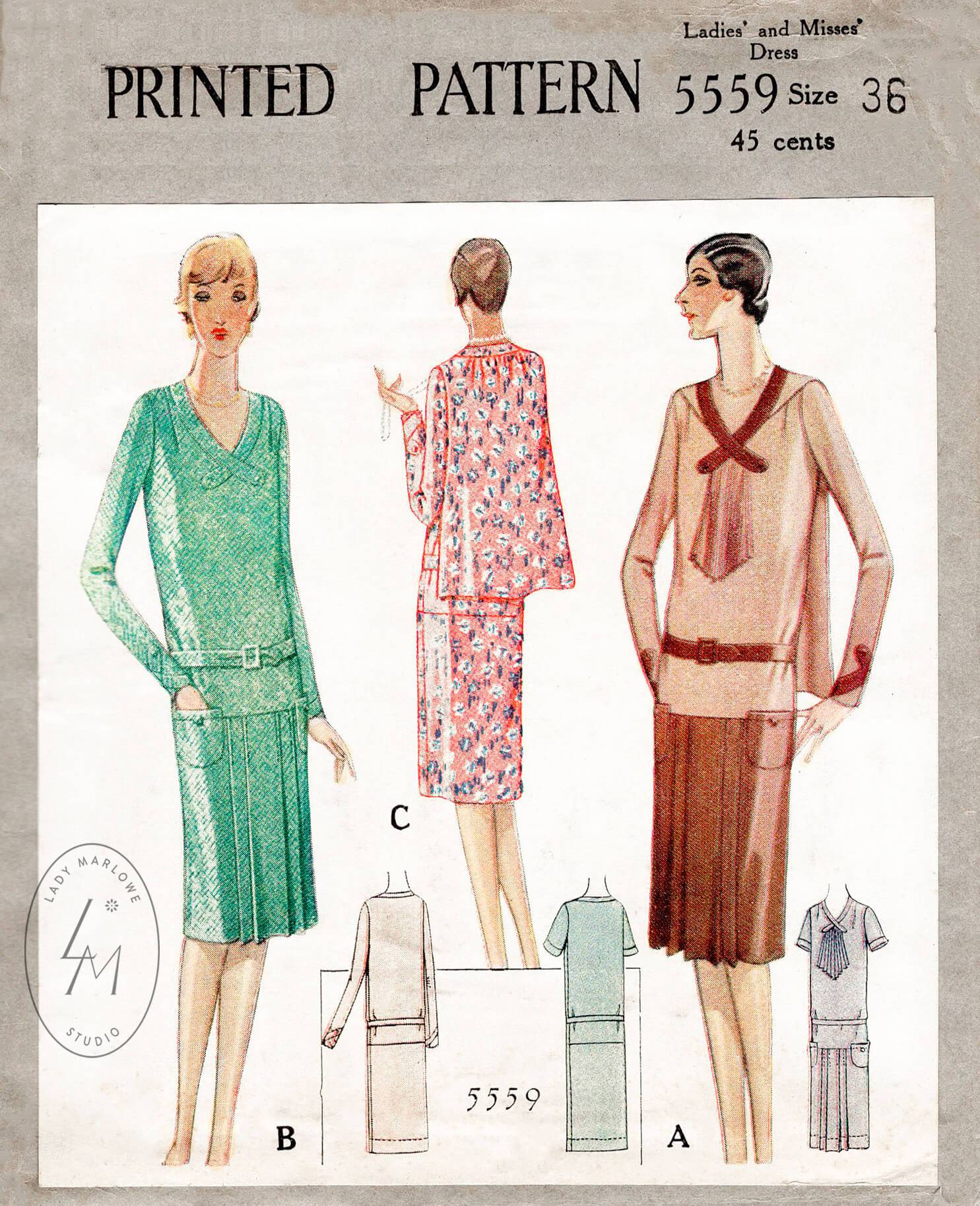1920s dress vintage sewing pattern jabot capelet 5559 – Lady Marlowe