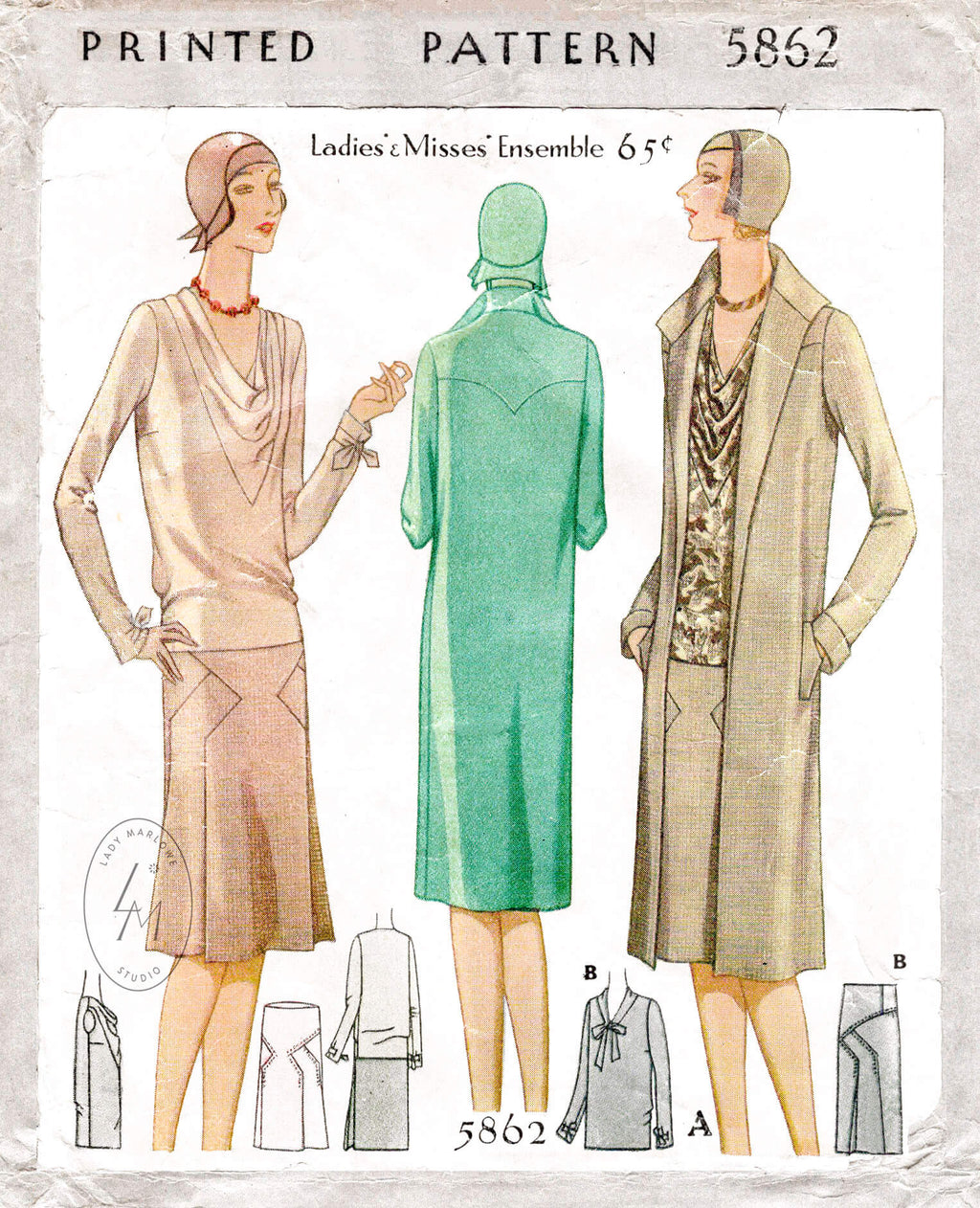 1920s coat and blouse vintage sewing pattern reproduction – Lady Marlowe