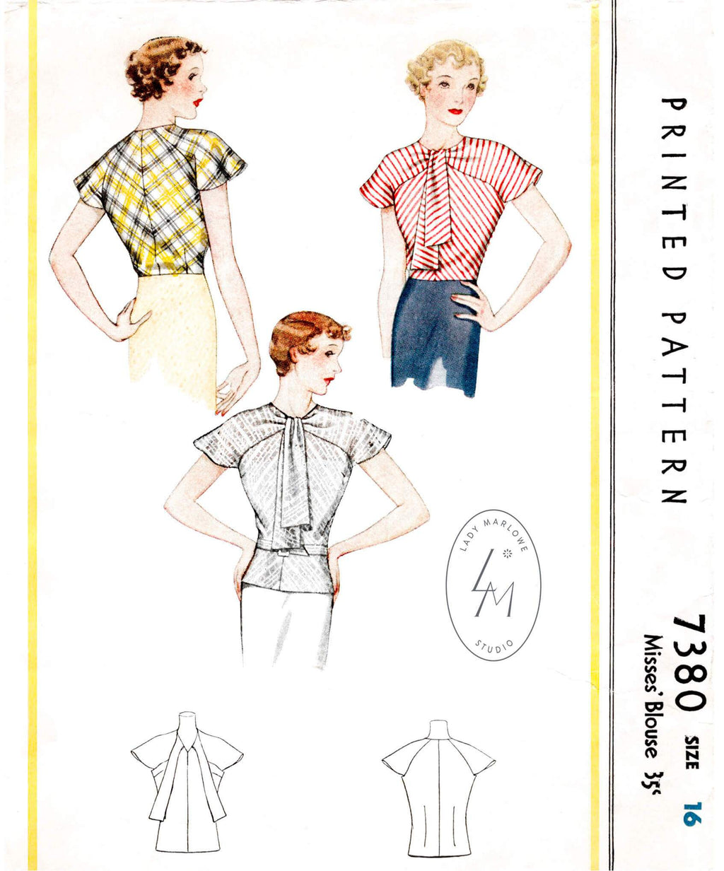 1930s cap sleeve blouse vintage sewing pattern 7380 – Lady Marlowe