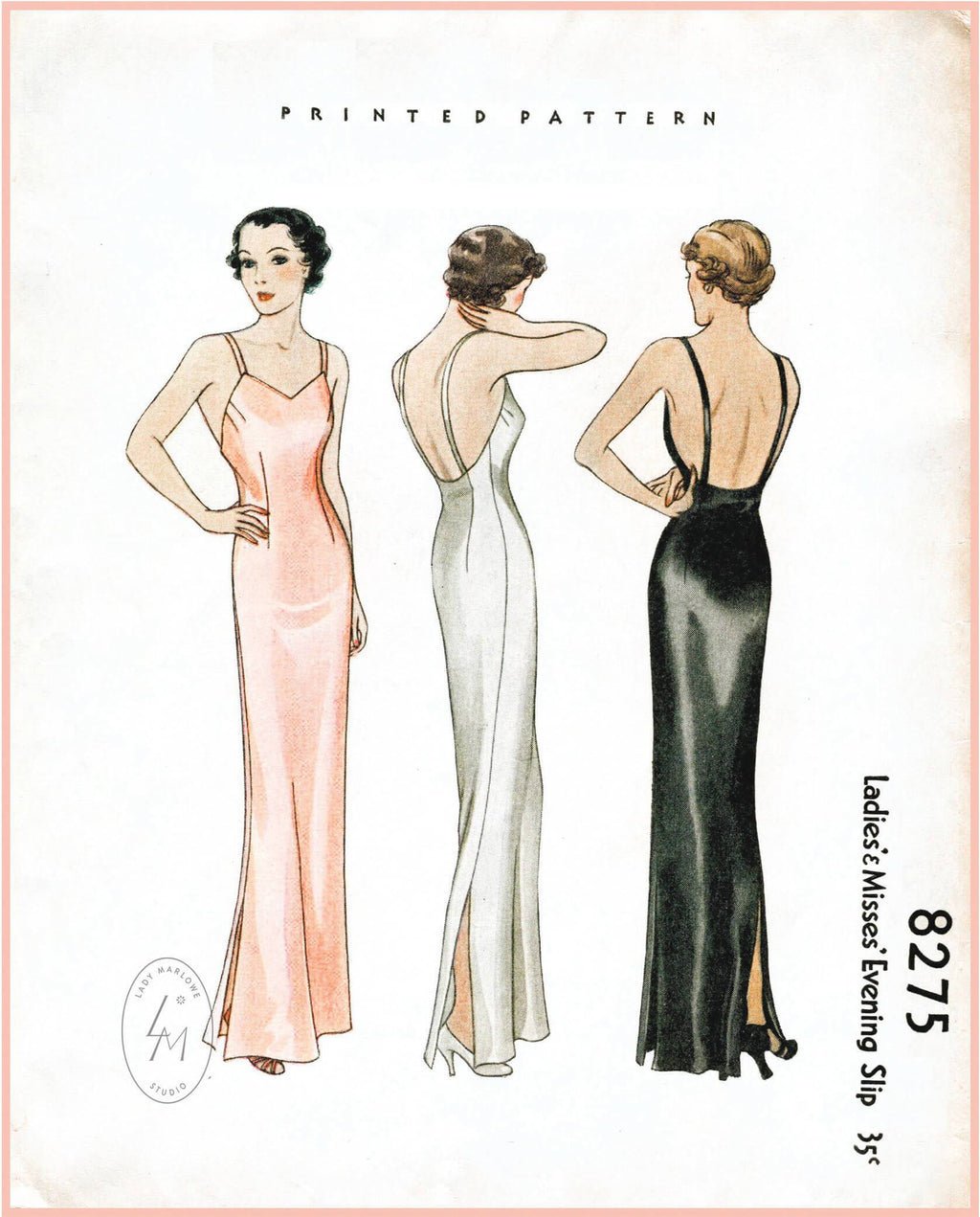 1930s Evening Slip Dress Vintage Lingerie Sewing Pattern 8275