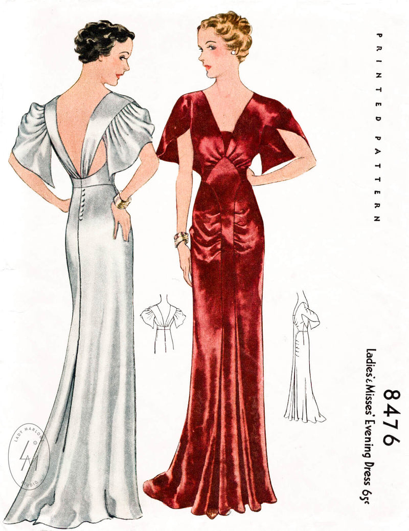 1930s Dress Vintage Sewing Pattern Reproduction Evening Gown 5101