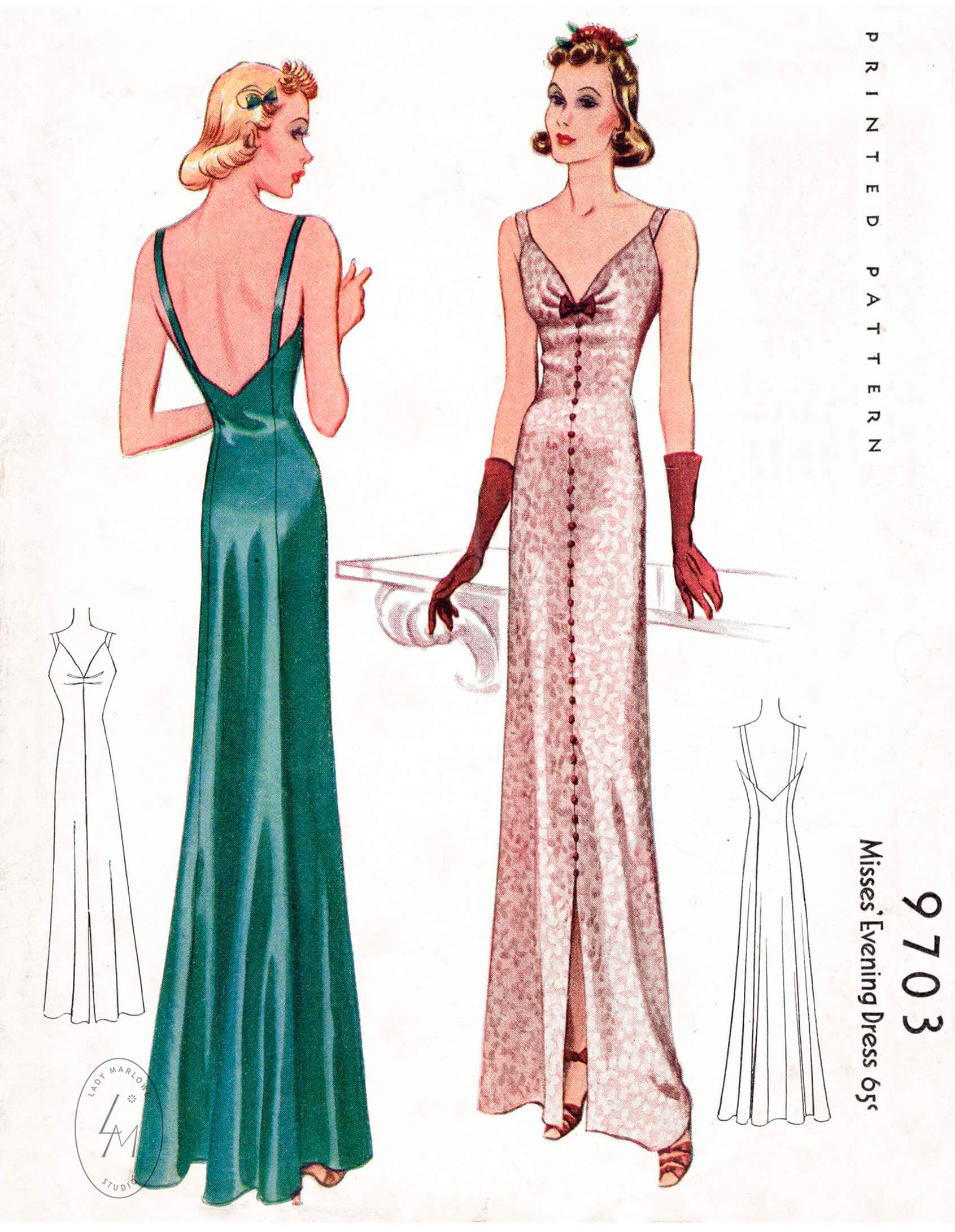 1930s evening gown vintage sewing pattern slip dress – Lady Marlowe