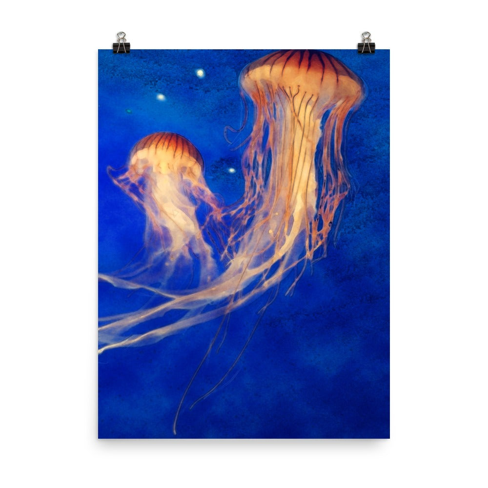 Underwater Jellyfish Dark Poster Wall Art Watercolor - Posters For Bed – Caffeinemugs