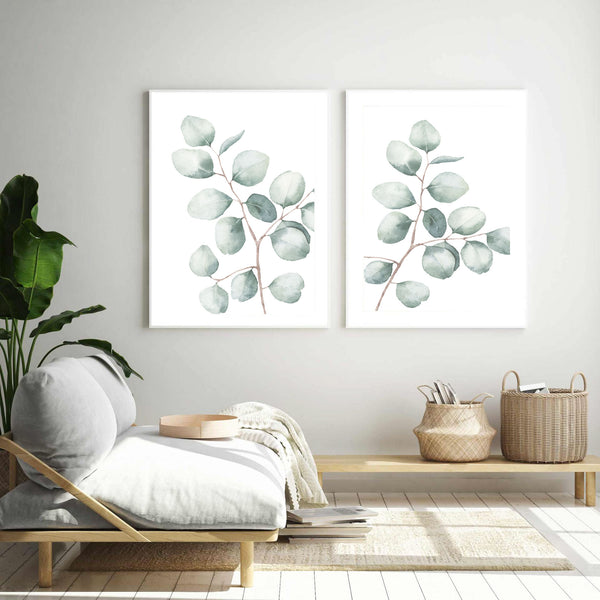 Silver Dollar Eucalyptus Watercolour Set of 2-Art for Interiors-Online Framed-Australian Made Wall Art-Milk n Honey Designs