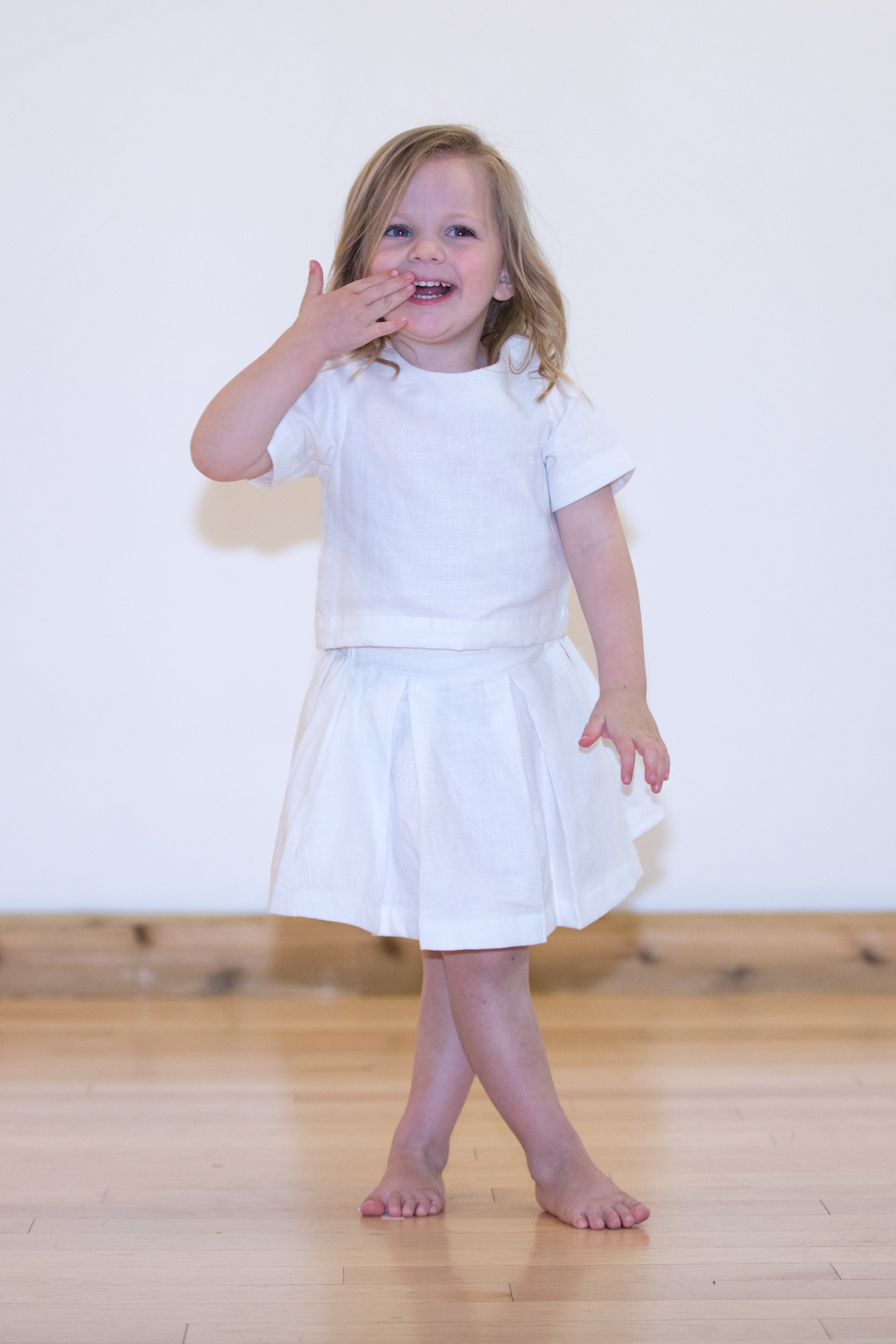 white skirt matching top