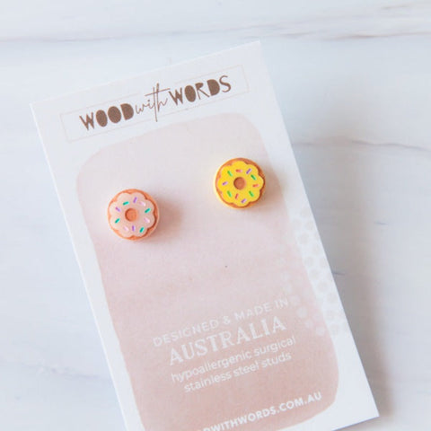 Wood with Words Donut Earrings
