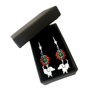 Dachshund Dangle Leverback Earrings - Silver Coral Turquoise |Up - WeeShopyDog