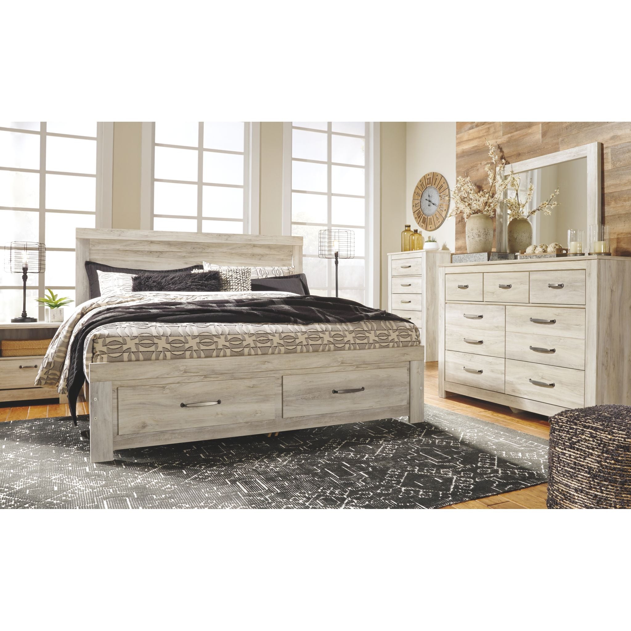 Bellaby 4 Piece Queen Bed With Storage White Wash Dufresne Furniture And Appliances 