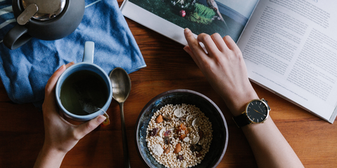 Bowl of oats with coffee