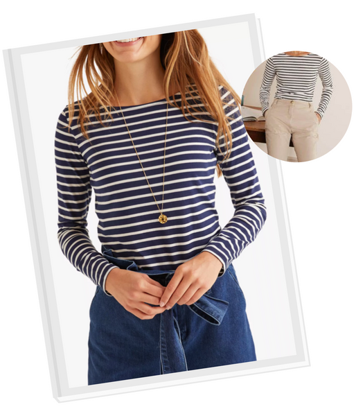 navy breton top black breton top styled with stone chinos