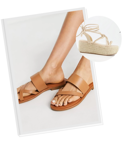 tan sandals and flatform espadrilles