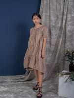 Load image into Gallery viewer, the puffed sleeve tiered dress - tan
