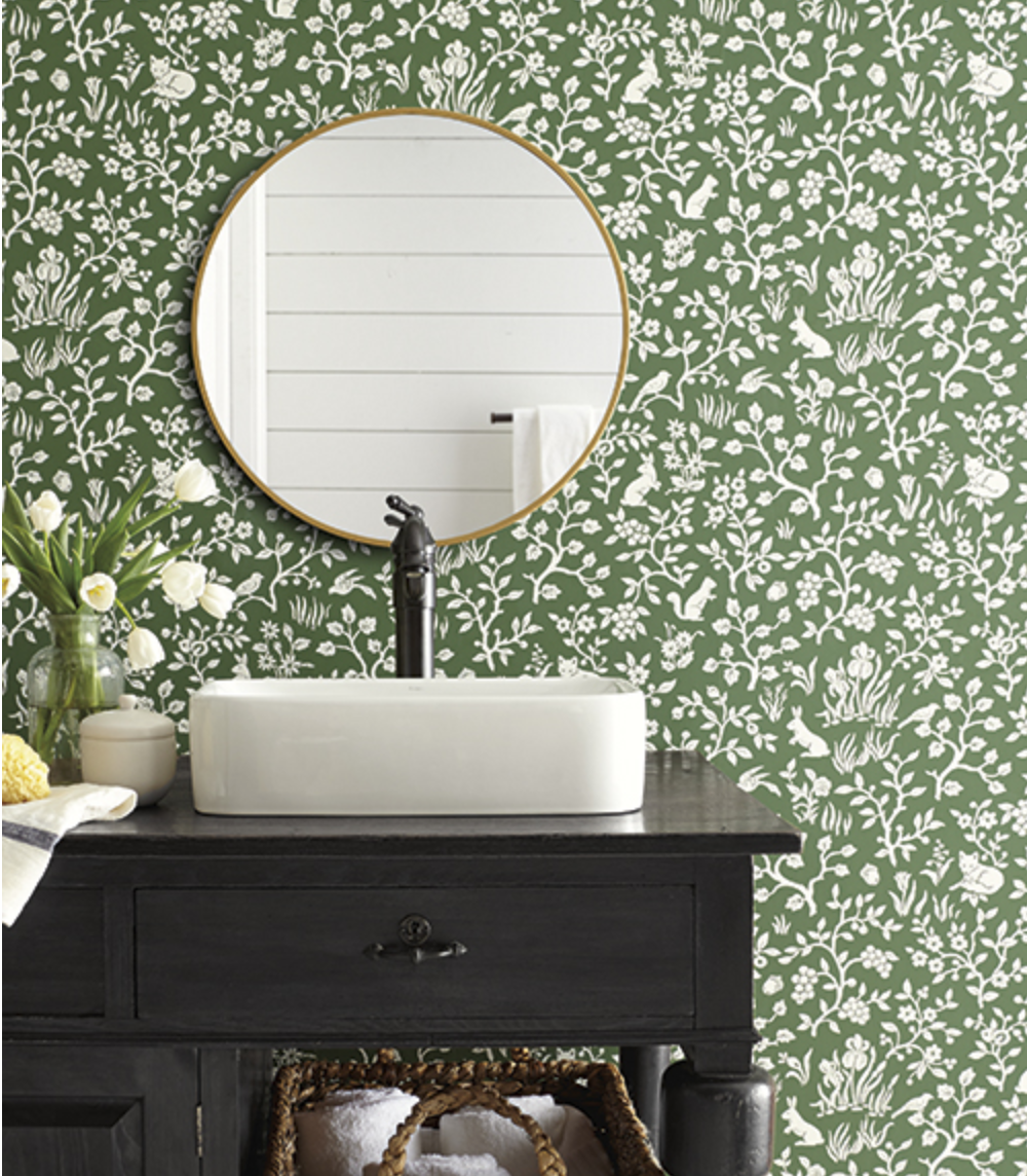 Fox and Hare Green Peel and Stick Wallpaper PSW1167RL by Magnolia Home  Wallpaper