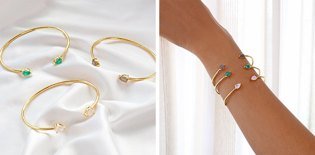 Gold gemstone cuff bangle bracelet-Rani & Co. galentine day gift