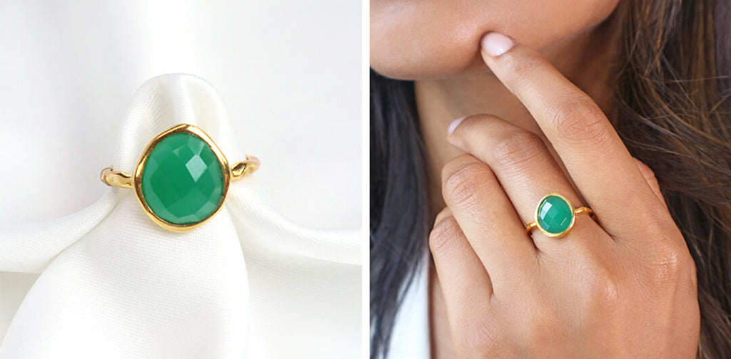 Green onyx gemstone gold ring-Rani & Co. galentine day gift