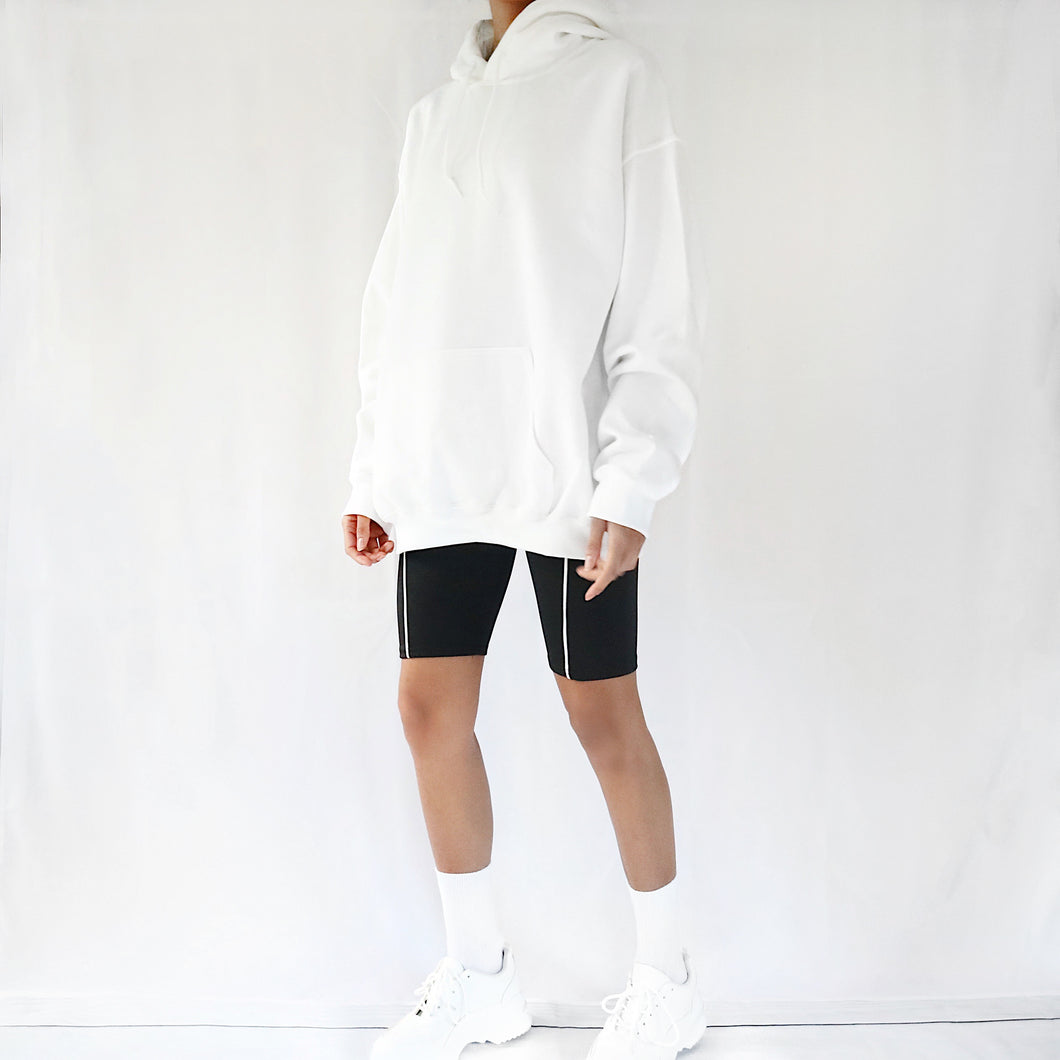 oversized hoodie and cycling shorts