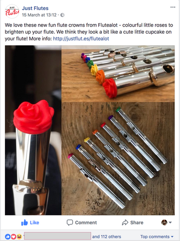 JustFlutes facebook page launching the flutealot stoppers in their London shop