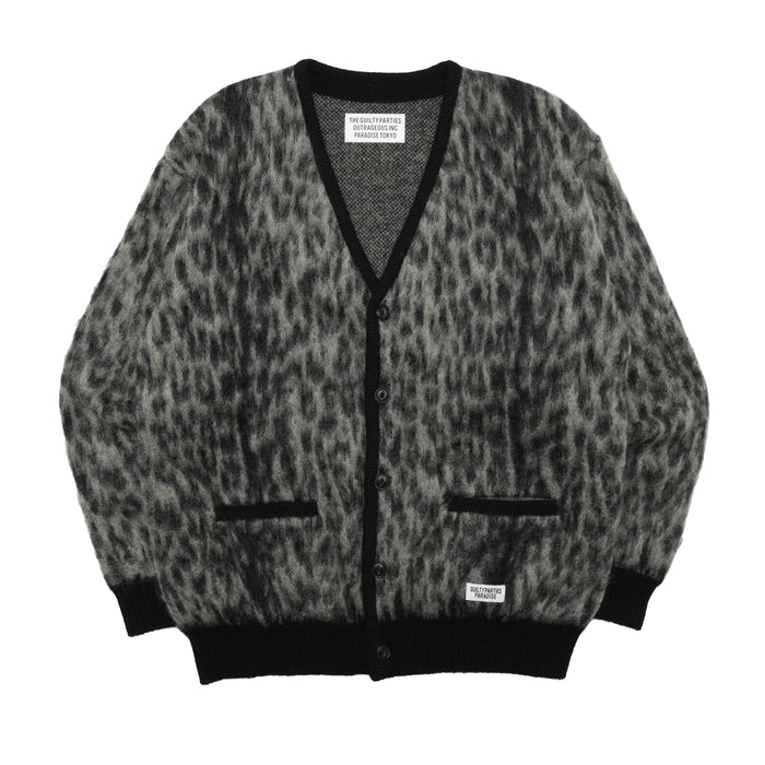 Wacko Maria Leopard Mohair Crewneck Sweater Gray
