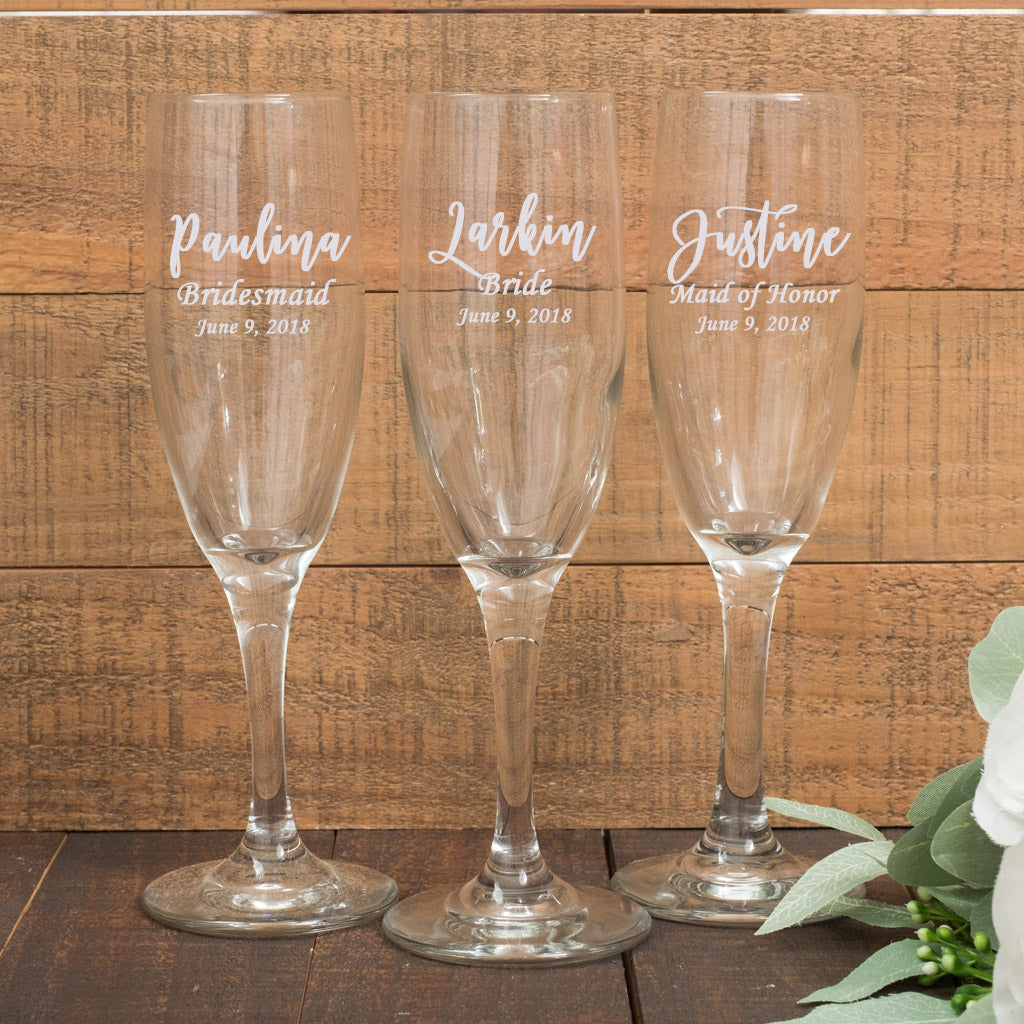 Personalized Champagne Flutes Engraved Bridesmaid Wedding Favor