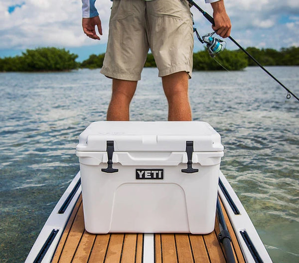 Tundra 35 Hard Cooler Placed On A Boat While Fishing
