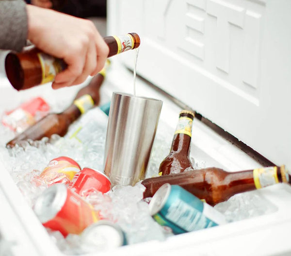 A Tundra 35 Hard Cooler Filled With Ice and Beverages