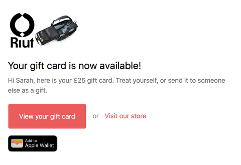 Example email for RiutBag gift card