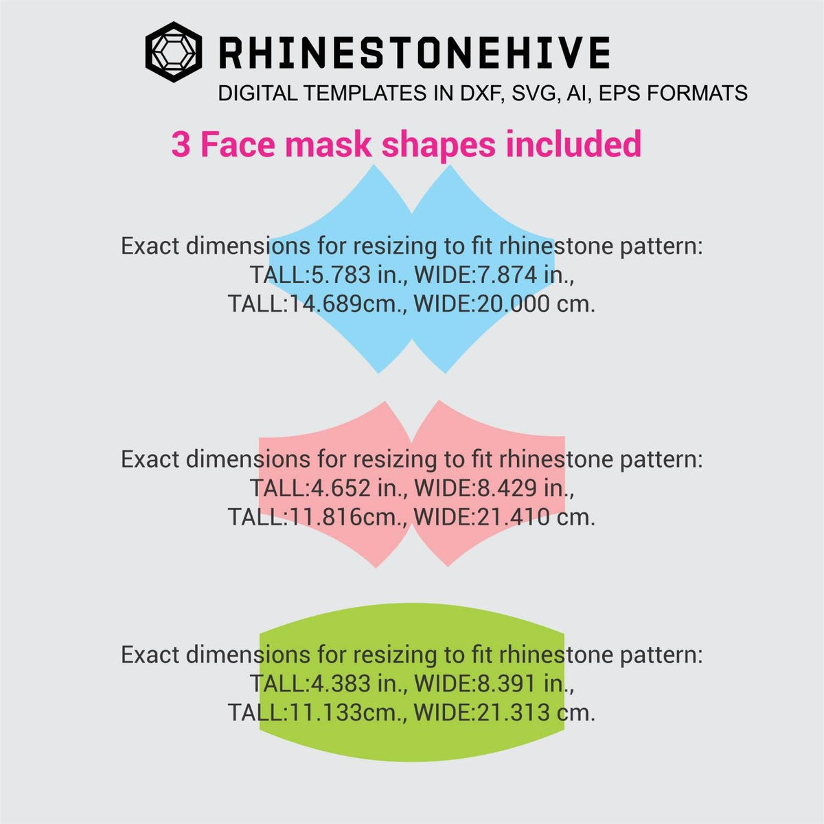 Download 3 Face mask Strong rhinestone templates digital download ...