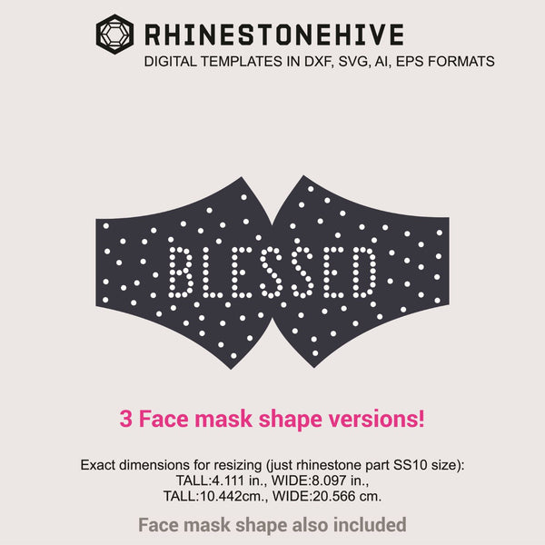 Download 3 Face mask BLESSED rhinestone templates digital download ...