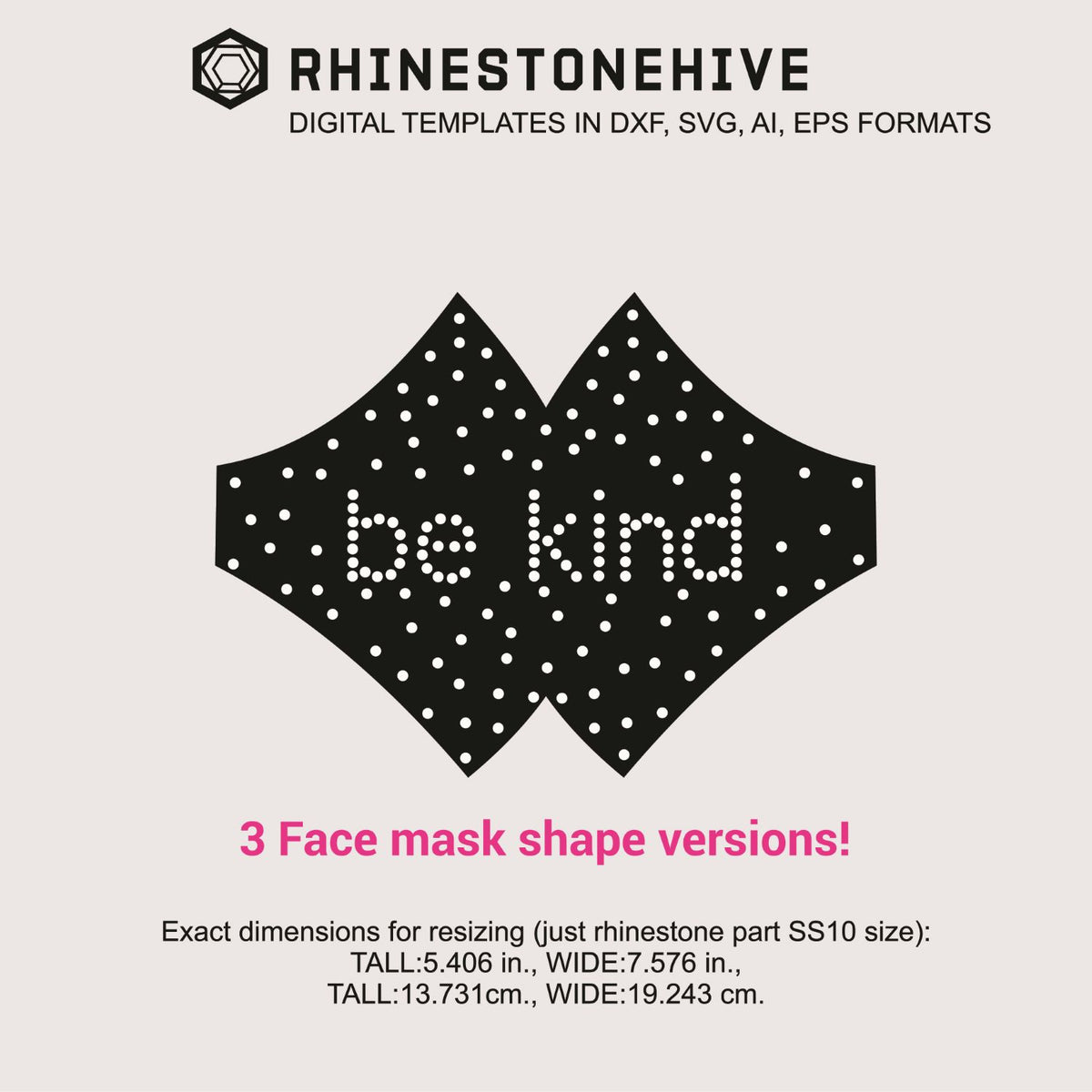 Download 3 Face mask Be kind rhinestone templates digital download ...