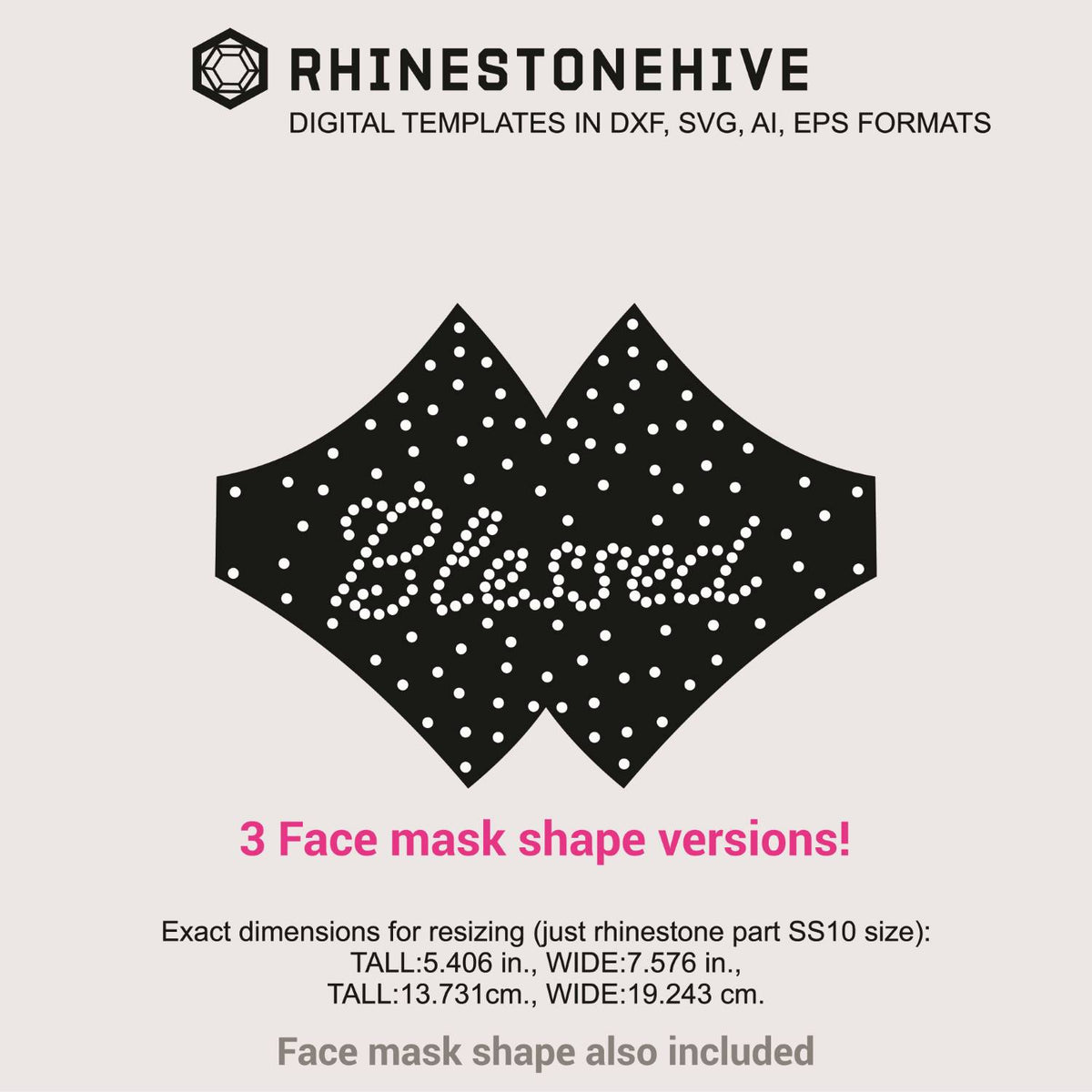 Download 3 Face mask Blessed rhinestone templates digital download ...