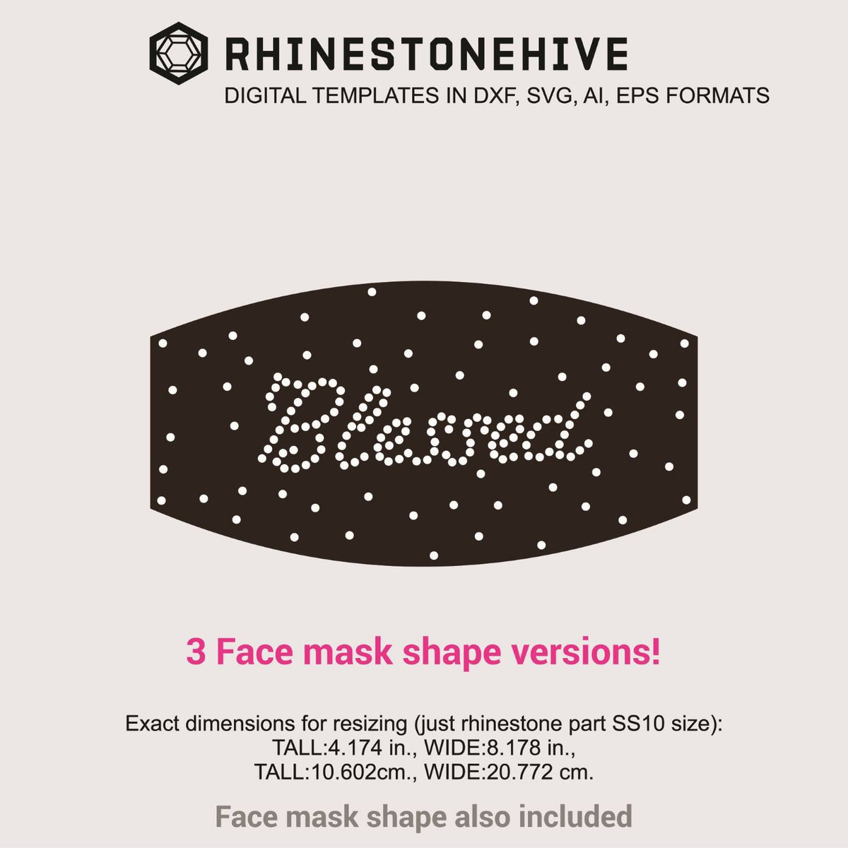 Download 3 Face mask Blessed rhinestone templates digital download ...