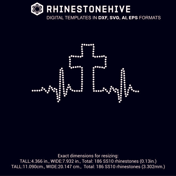 Download Cross Heartbeat EKG rhinestone template digital download ...