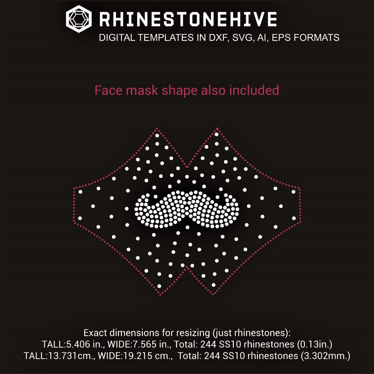 Face mask mustache rhinestone template digital download ...