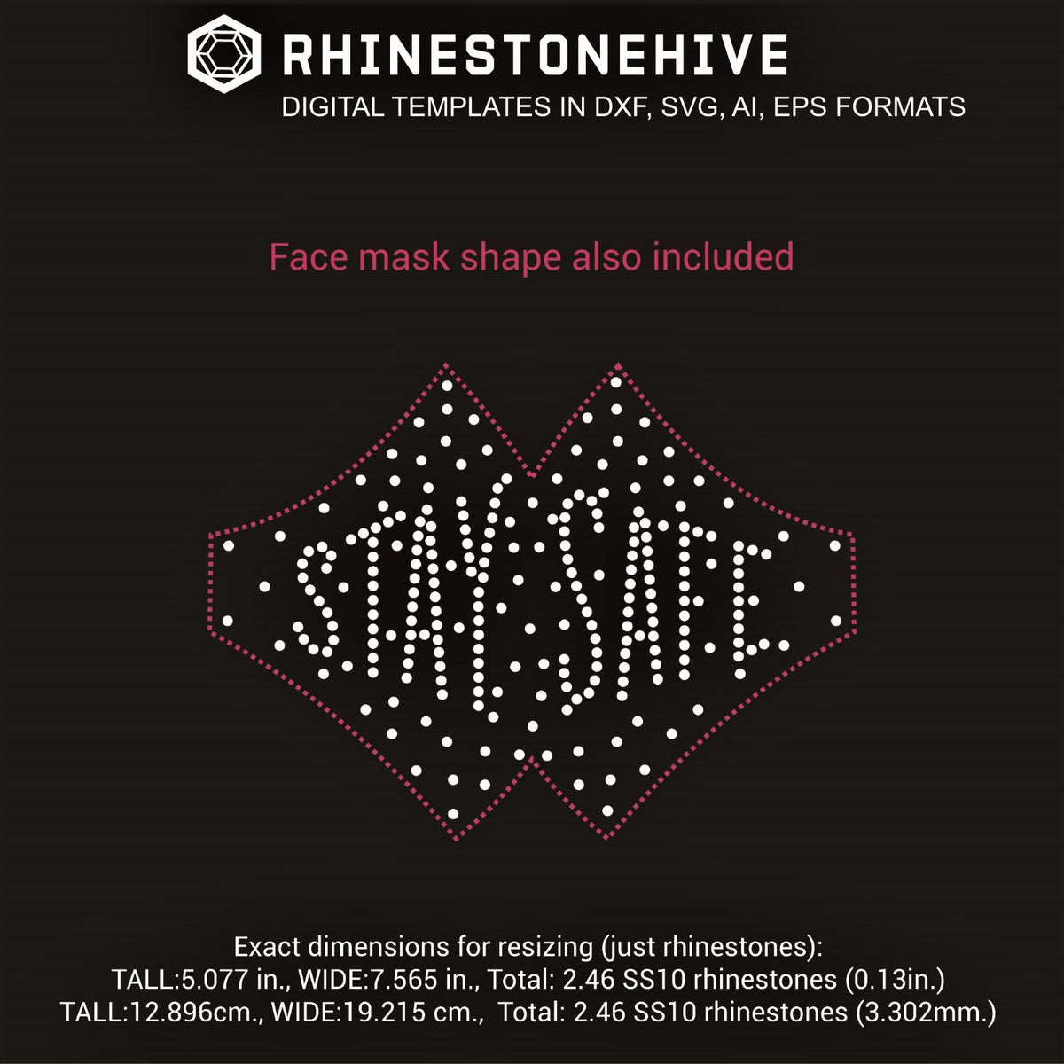 Face mask Stay Safe rhinestone template digital download ...