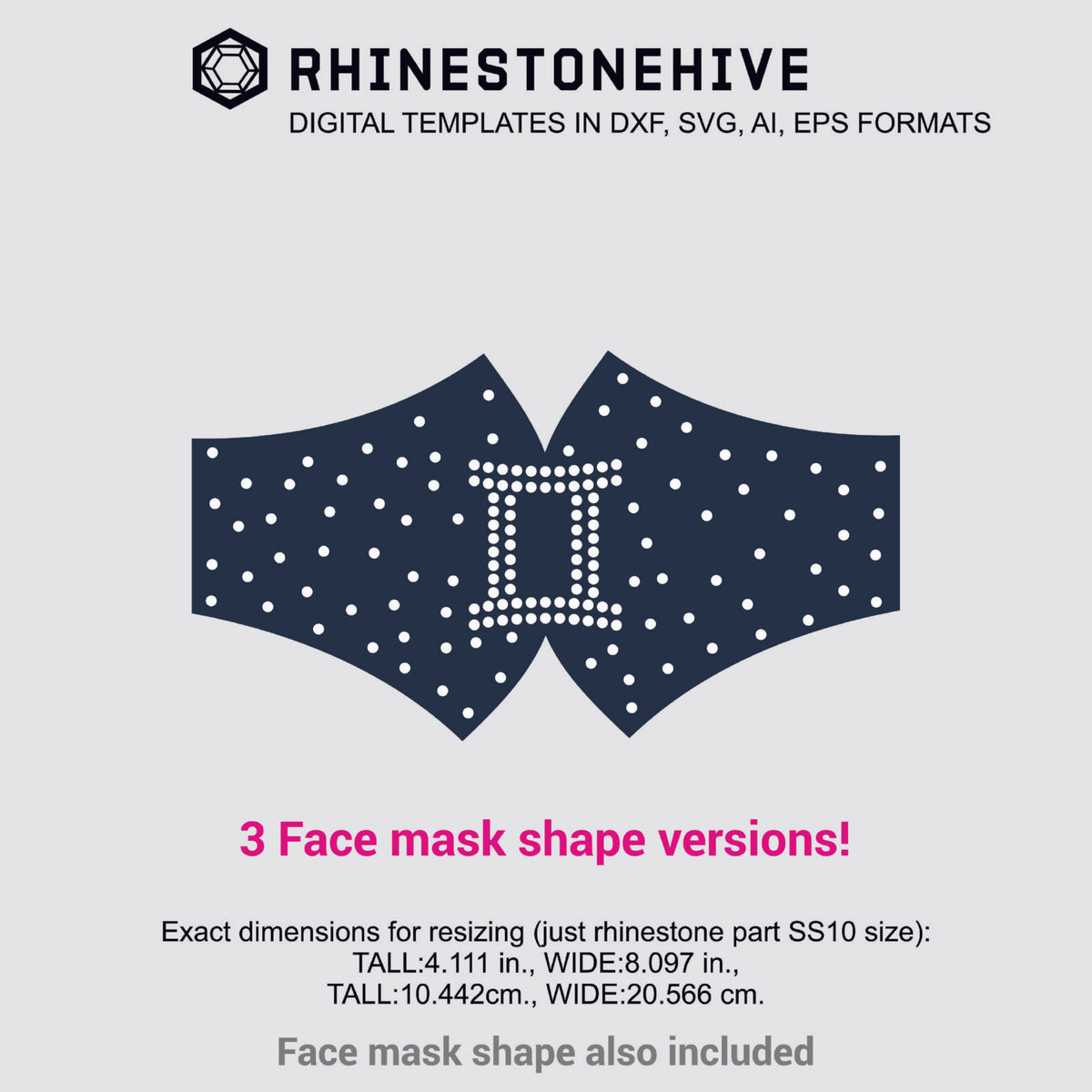 Download 3 Face mask Gemini zodiac sign rhinestone templates ...