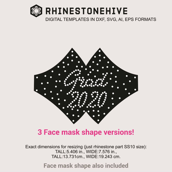 3 Face masks Grad 2020 rhinestone templates digital ...