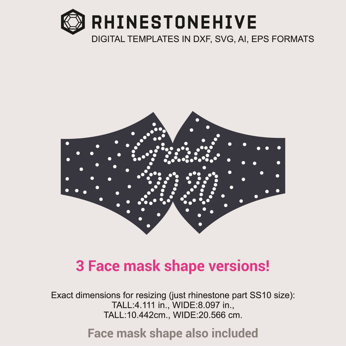 Download 3 Face masks Grad 2020 rhinestone templates digital ...