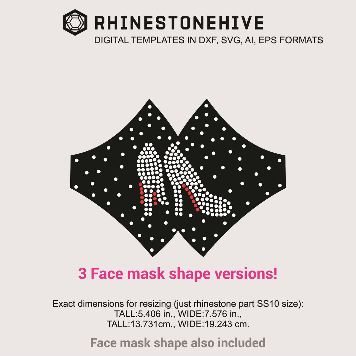 Download 3 Face masks High heels rhinestone templates digital ...