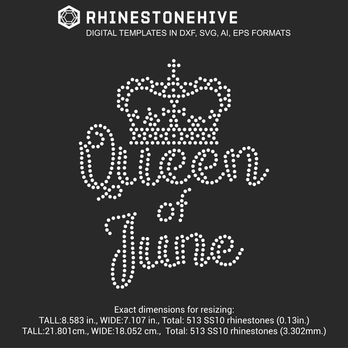 Download Queen of June Birthday rhinestone template digital ...