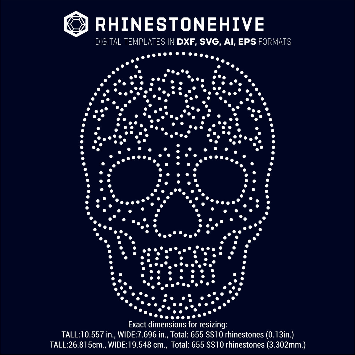 Download Sugar skull rhinestone template, svg, eps, studio3, png, dxf - BEEHIVEFILES & RHINESTONEHIVE