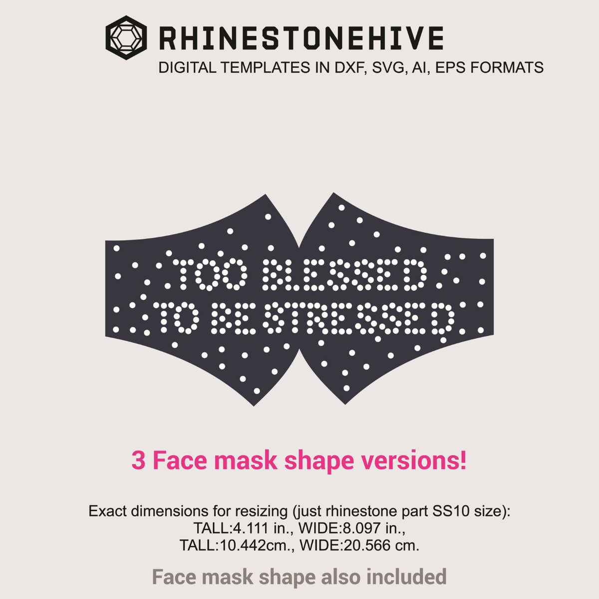 Download 3 Face masks Too Blessed to be stressed rhinestone ...