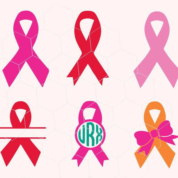 Cancer awareness ribbon, monogram, bow in svg, dxf, png, eps - BEEHIVEFILES & RHINESTONEHIVE