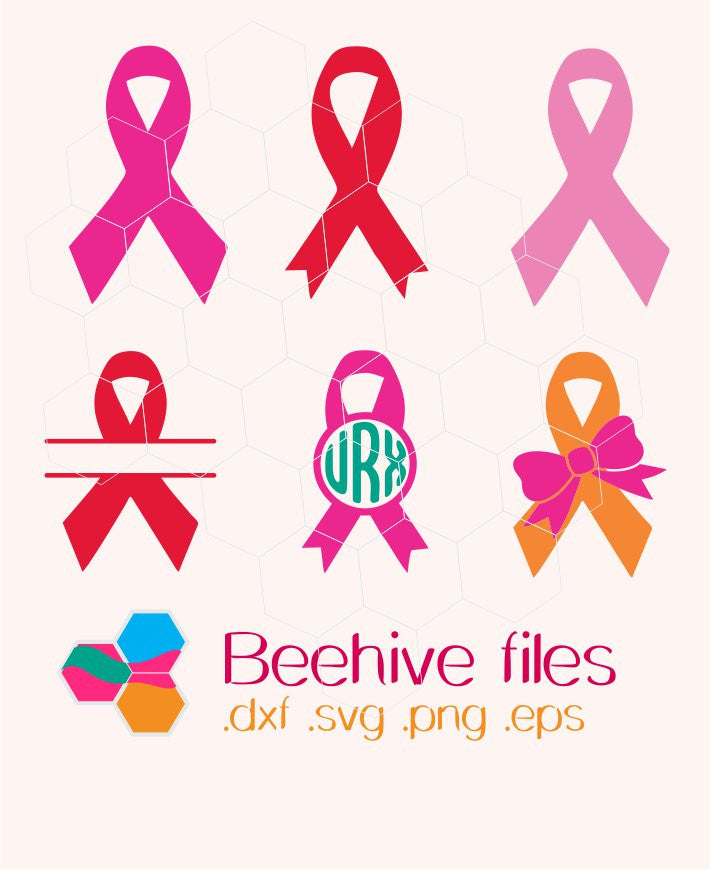 Download Cancer awareness ribbon, monogram, bow in svg, dxf, png, eps - BEEHIVEFILES & RHINESTONEHIVE