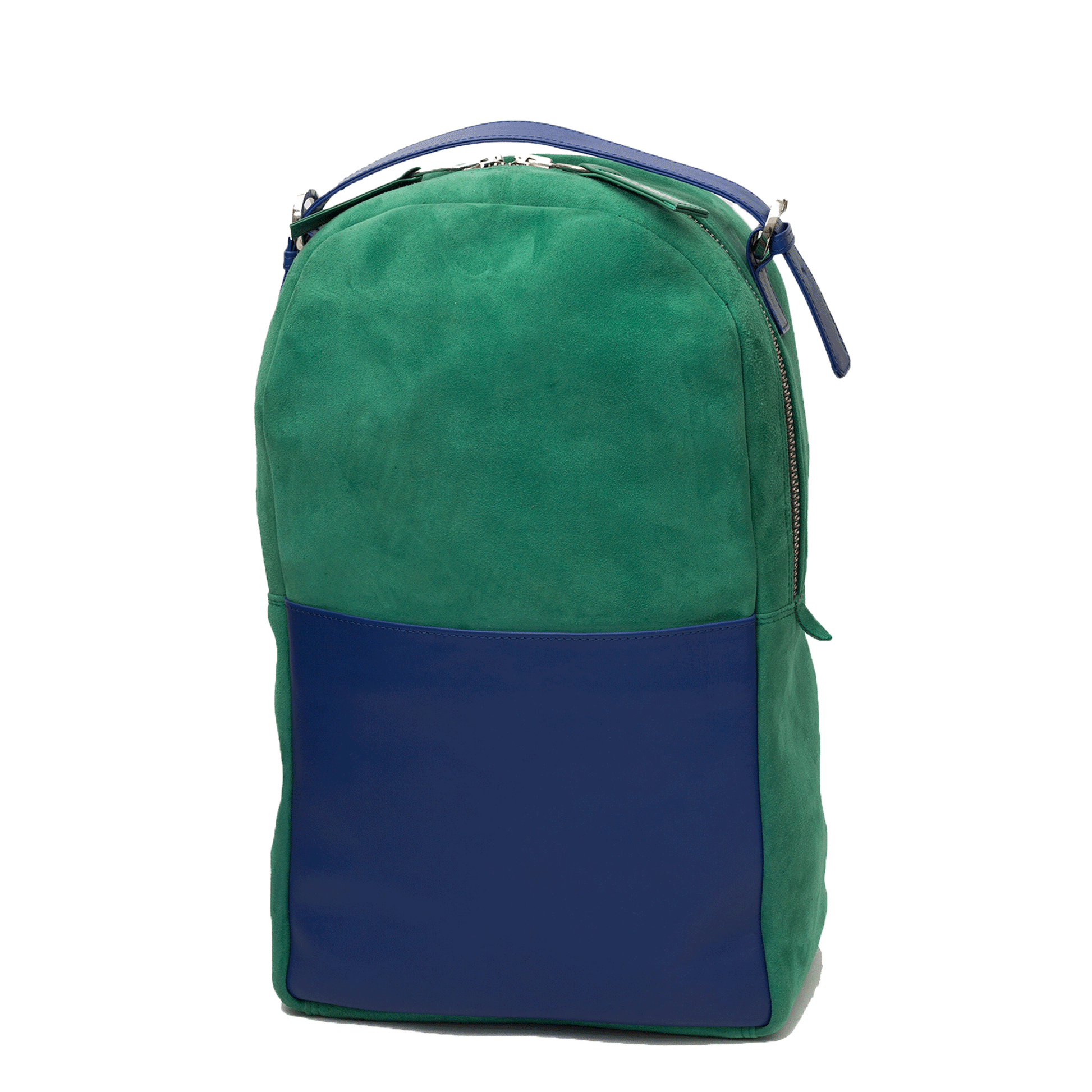 green and blue leather backpack 