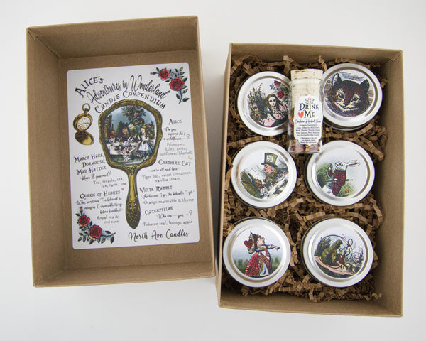 Alice in Wonderland Book Candle Gift Box -- includes tea -- tea and book candle gift set