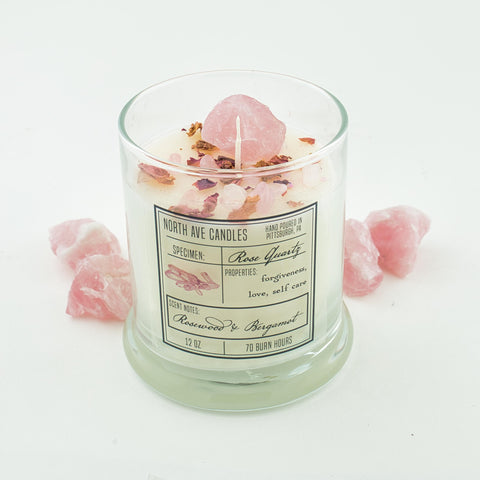 Rose Quartz Crystal Candle -- Gift Idea for Cottage Witch -- Crystal Room Decor Idea