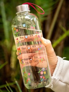 Motivating Glass Water Bottle -- Hydration Strategies -- Summer Self Care