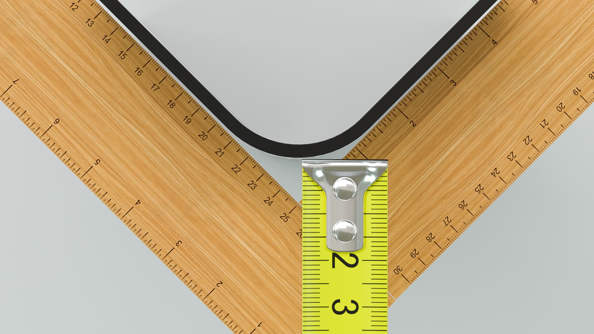 Measuring bullnose corner with rulers